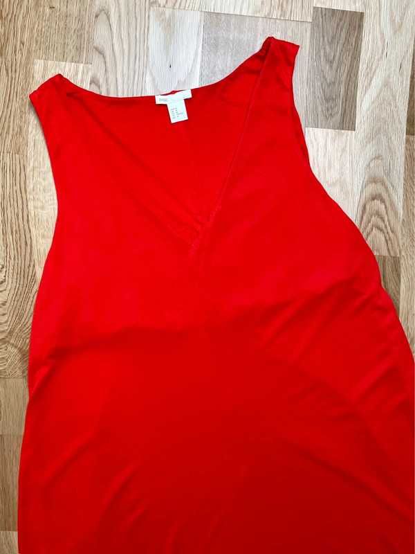 Wiskozowa gładka sukienka czerwona sukienka krój litery A H&M