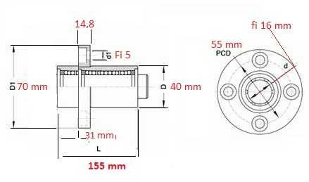 Łożysko Liniowe z kołnierzem na wałek 16 mm  1 szt.