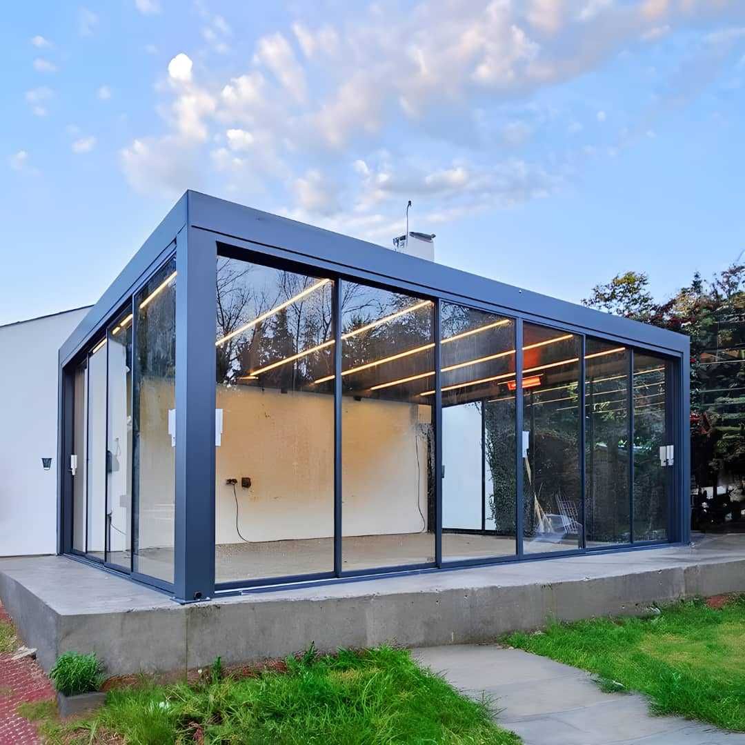 Pergola aluminiowa 5x4m, lamelowa, elektryczna, LED, 3 rolety ZIP