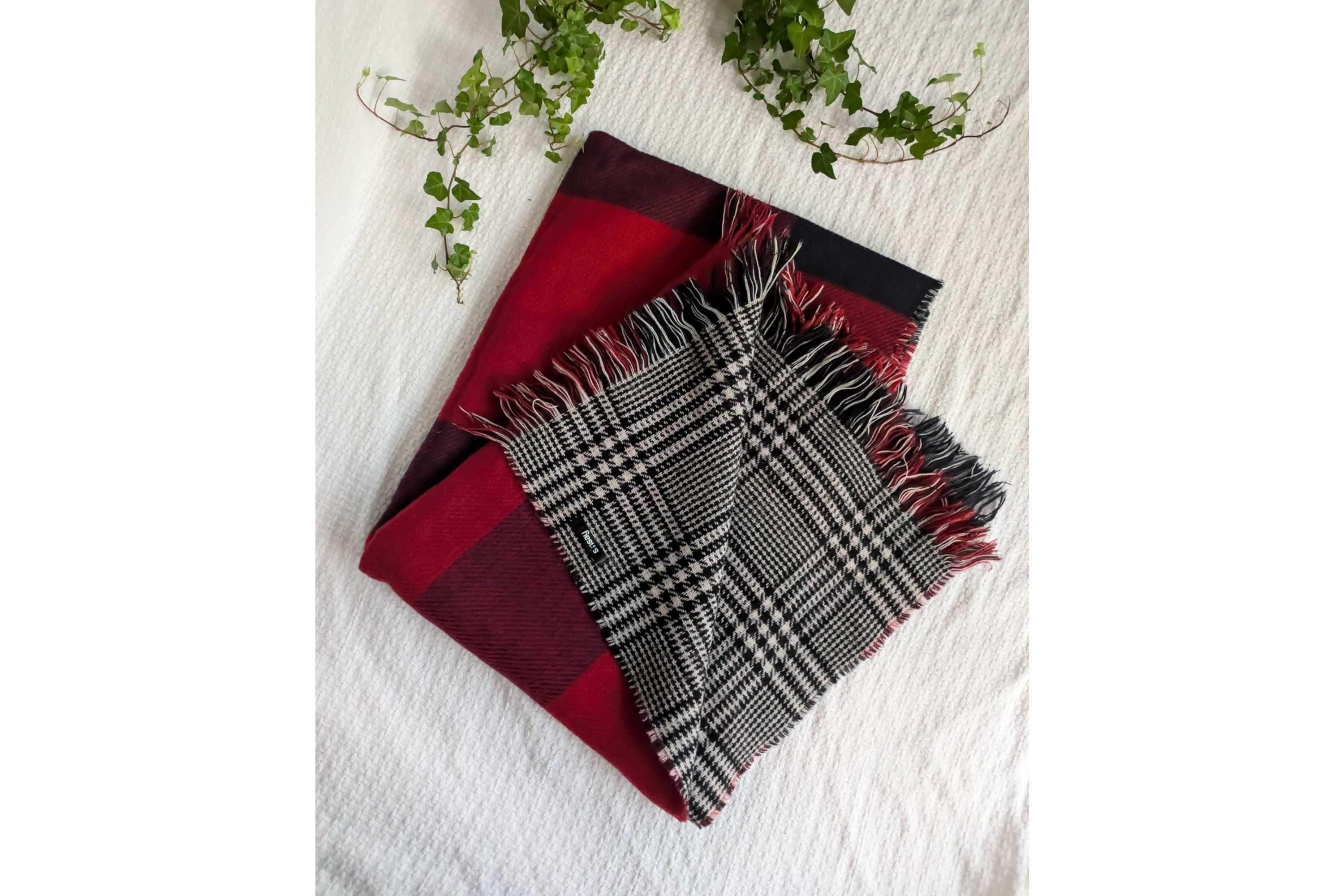 Gruby szalik zimowy pepitka kratka szkocka tartan zimowy