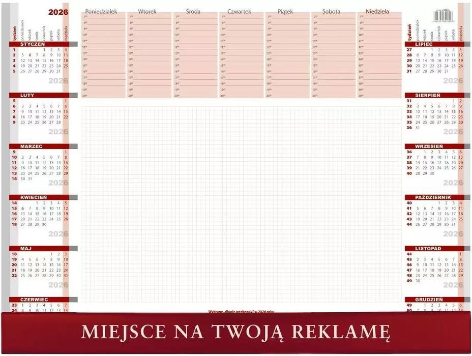 Kalendarz 2026 biuwar z listwą. Wokół nas