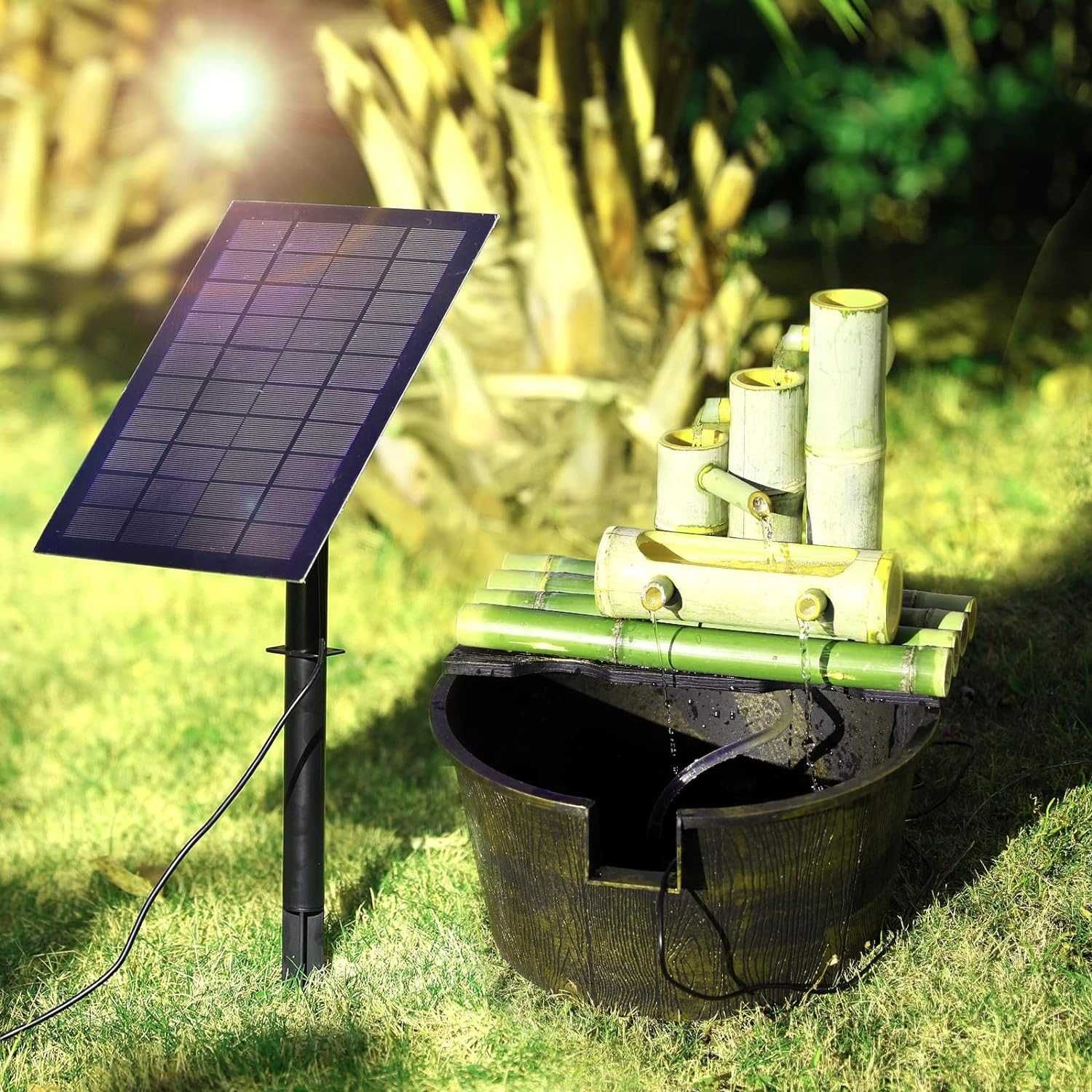 AISITIN Solarna fontanna 7 W,  pompa do stawu z przewodem wodnym 1,5 m