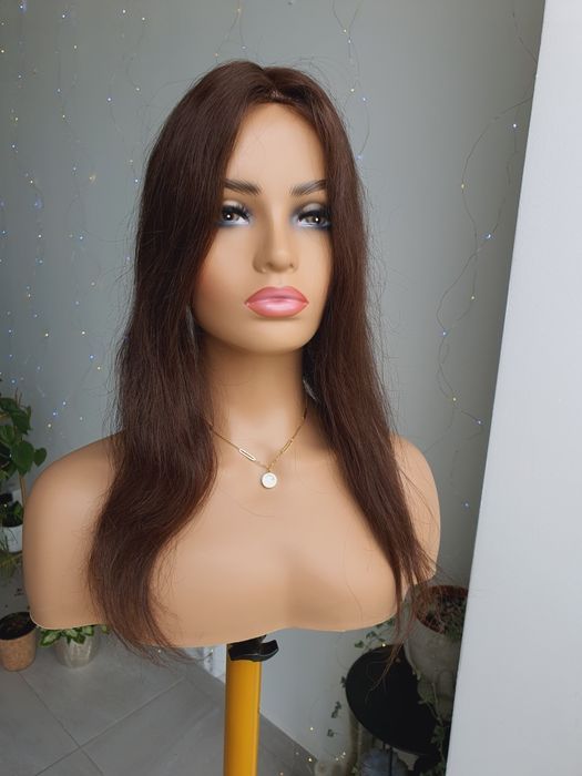 Tupet z włosów naturalnych długi brąz Anna 50 cm