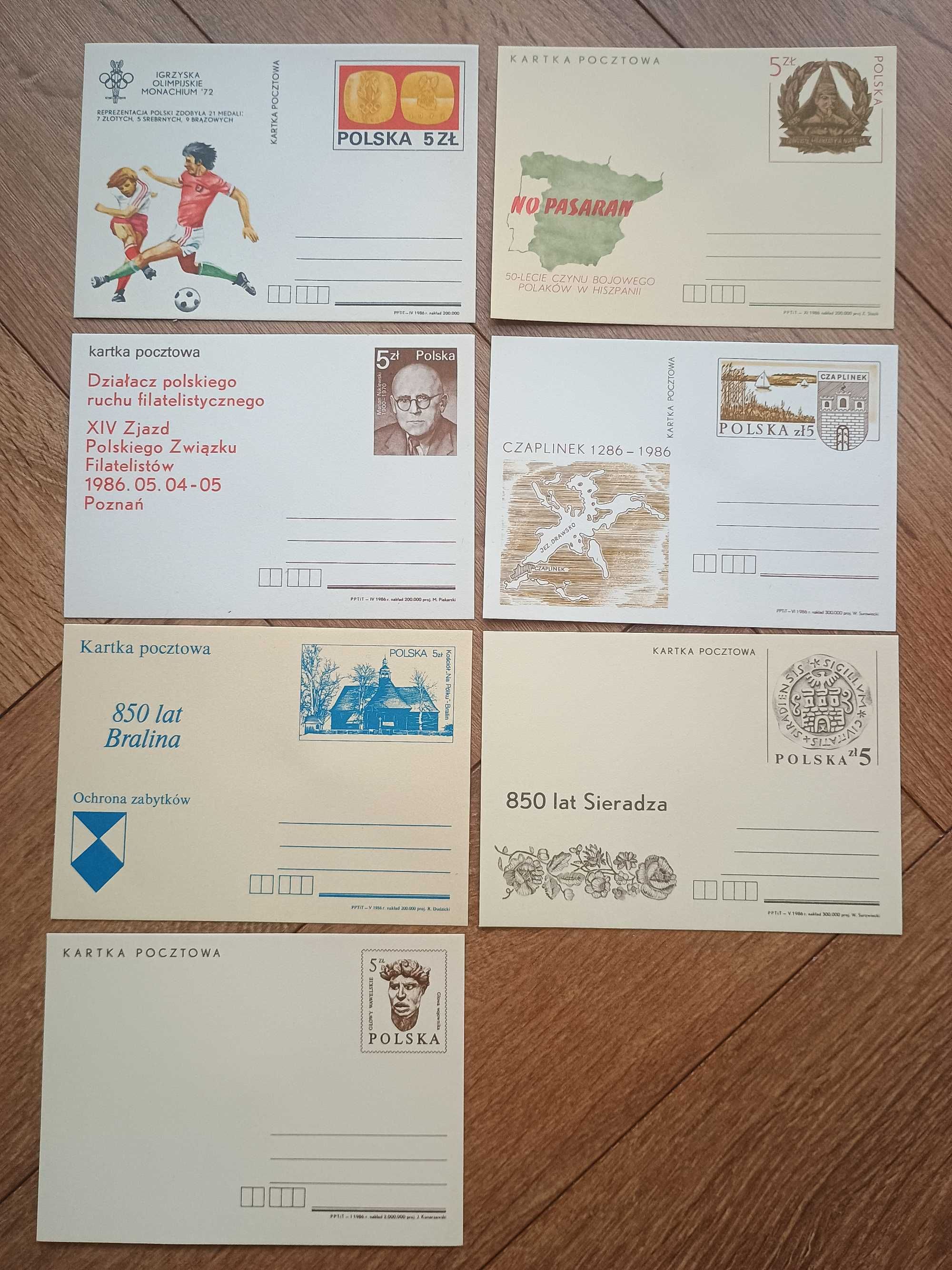 Kartki pocztowe - z roku 1986 Poczta Polska - zestaw 23 sztuk