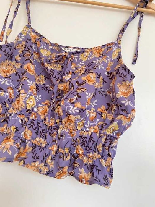 Krótka bluzka top ramiączka wiązane print kwiaty falbana wiosna lato