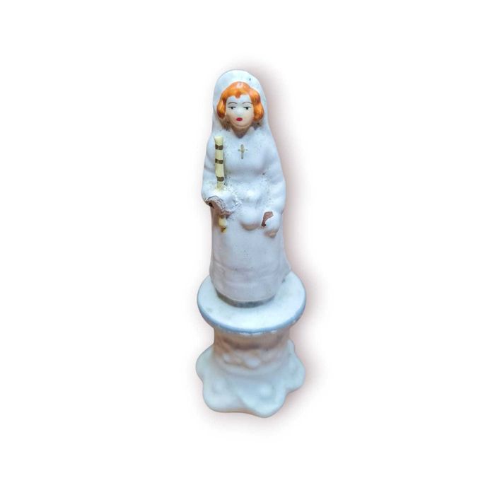 Estatueta Religiosa Porcelana Pintada à Mão–Figura de Freira / Noviças