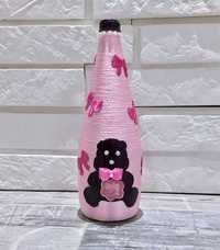 Butelka ręcznie zdobiona Baby Girl 750 ml Baby Shower Na prezent