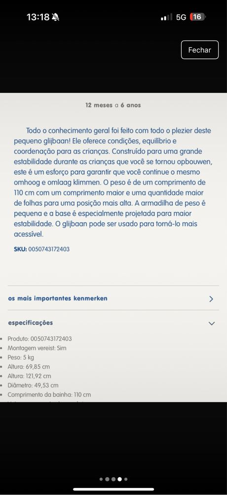 Escorrega desmontavel  1 a 6 anos