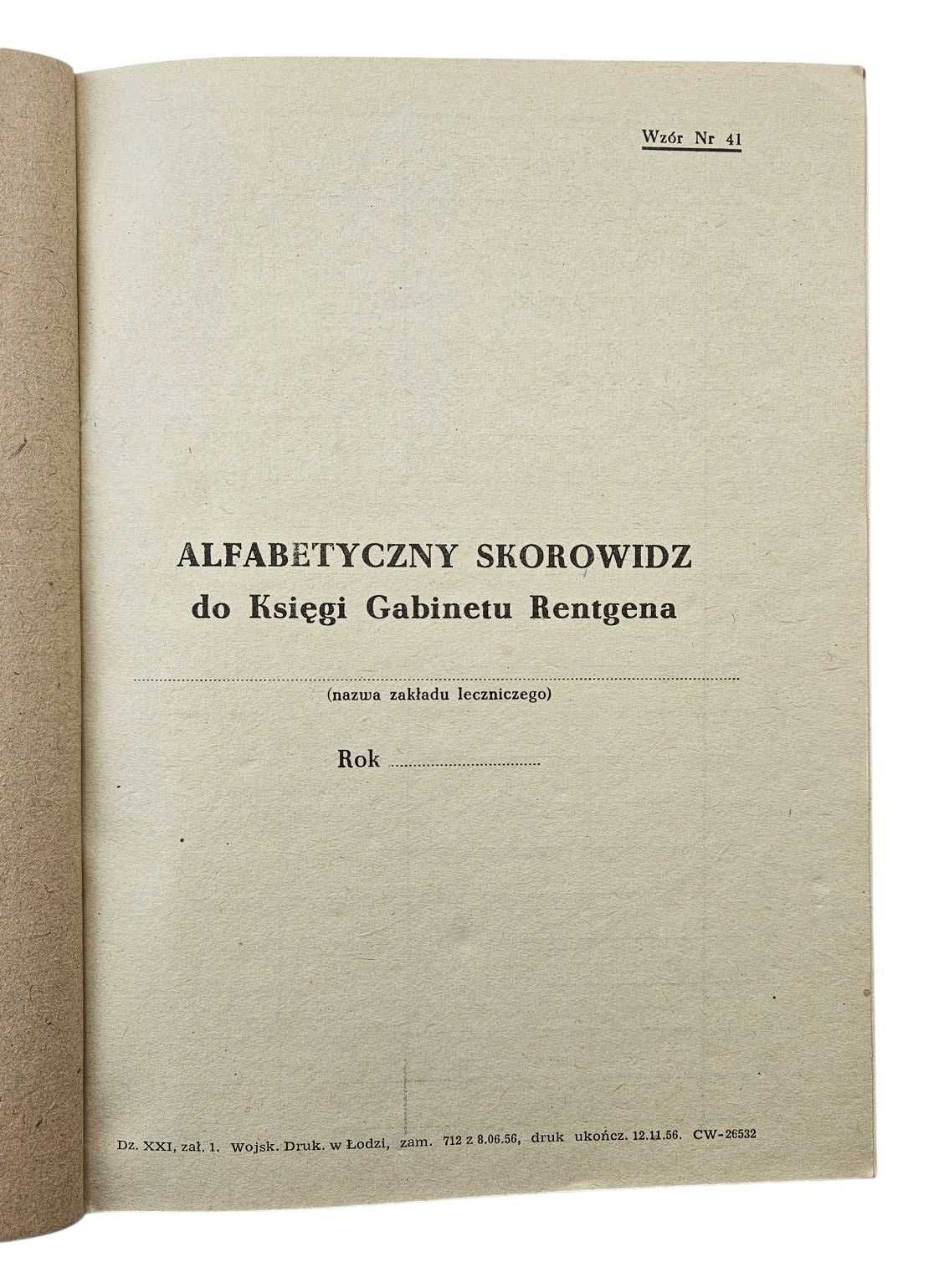 Wojskowy Druk - Alfabetyczny Skorowidz do Księgi Gabinetu Rentgena