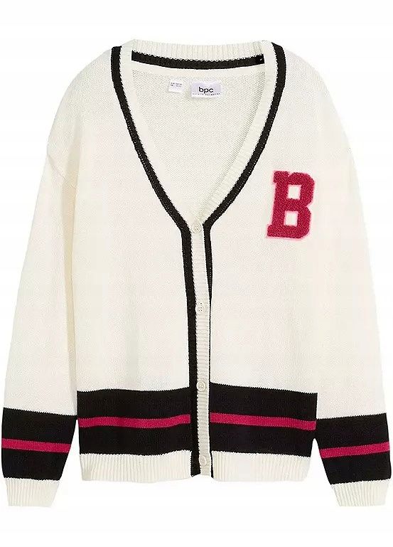 B.P.C sweter dziewczęcy śmietankowy z paskami 140/146.