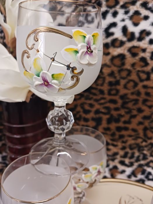 Bohemia kieliszki karafka recznie malowane