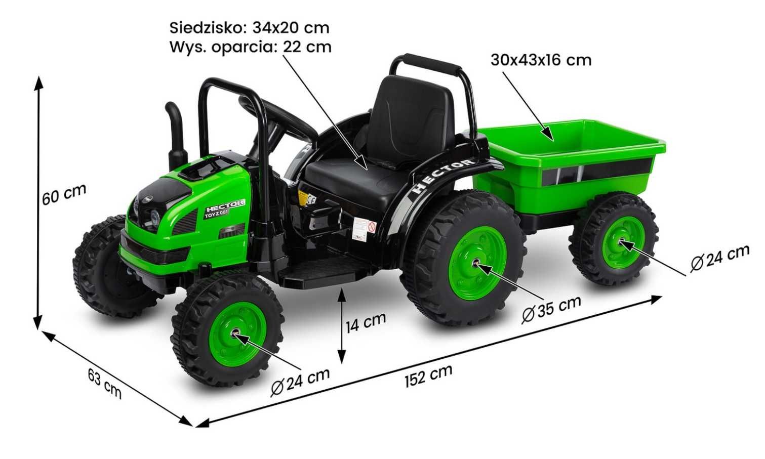 Pojazd na akumulator z pilotem TRAKTOR HECTOR green z przyczepką