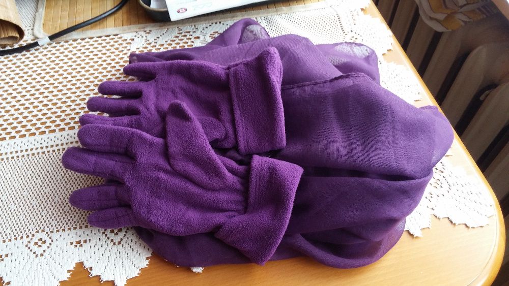 Fioletowy duży szal 190cm x 100 cm i rękawiczki polarowe !!!