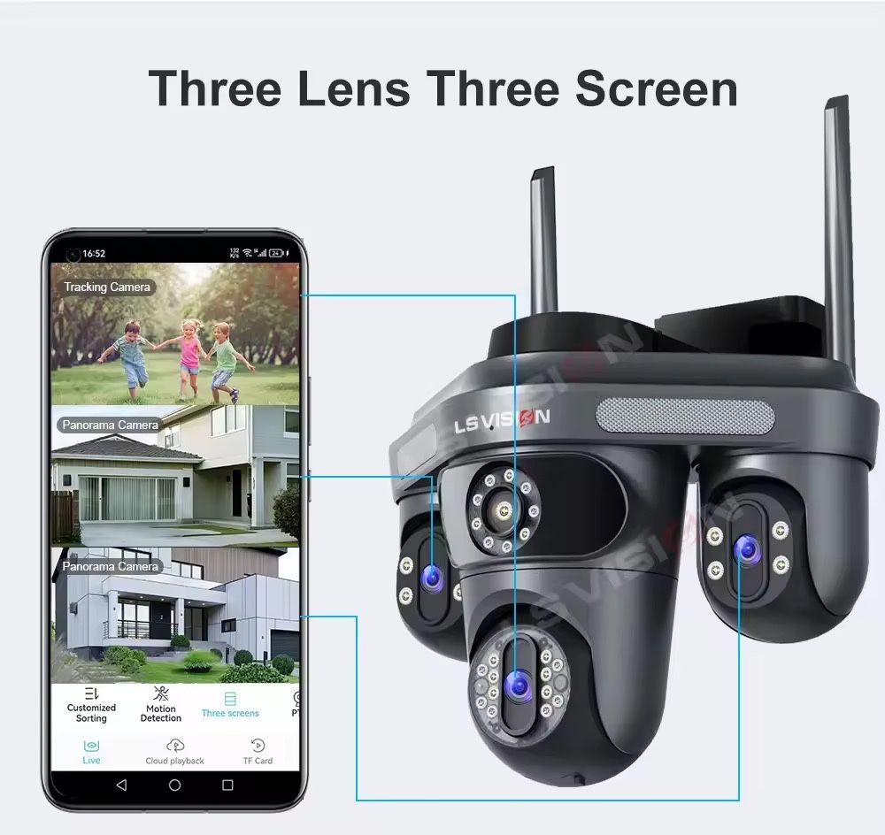 Відеокамера зовнішня LS VISION 15MP WiFi IP камера три екрани бездрот