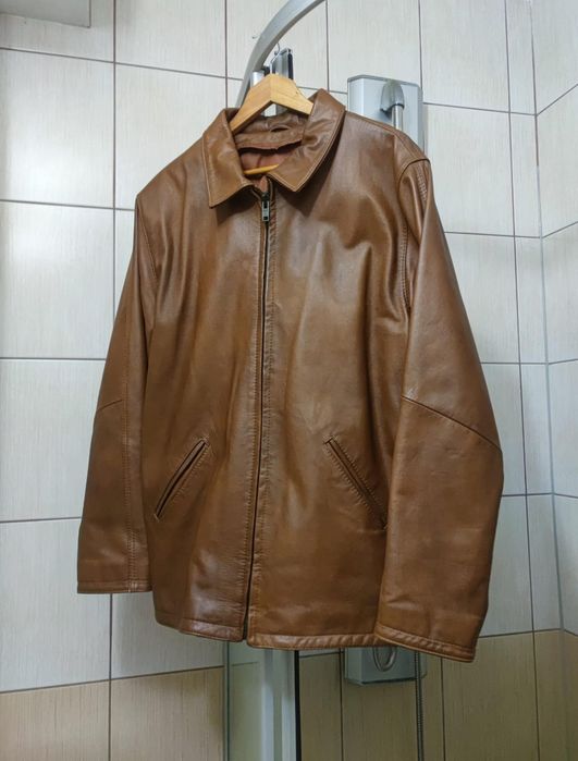kurtka skórzana męska licowana elegancka brązowa kremowa skóra XL leat