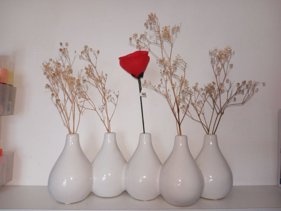 5 vasos interligados para flores, branco