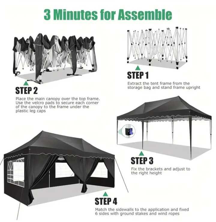 Tendas 6x3 dobravéis, pop up, com laterais.