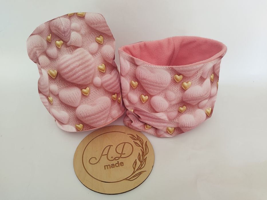 Ocieplany komplet zestaw czapka komin Serduszko sweterek