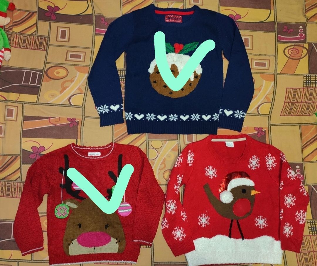 Новогодняя кофта свитер новорічний на девочку  5-11л.