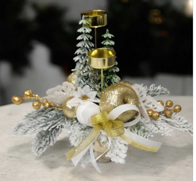 Stroik świąteczny Boże Narodzenie dwustronny   złoty świecznik B297