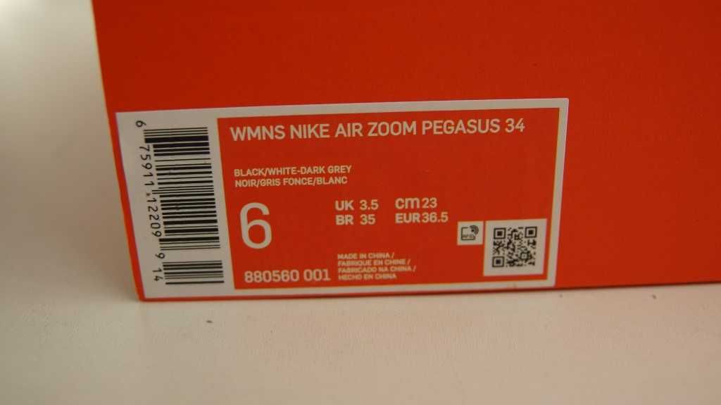 nowe buty Nike Pegasus 34 W rozm  r 38, 36.5 23cm czarne r 36