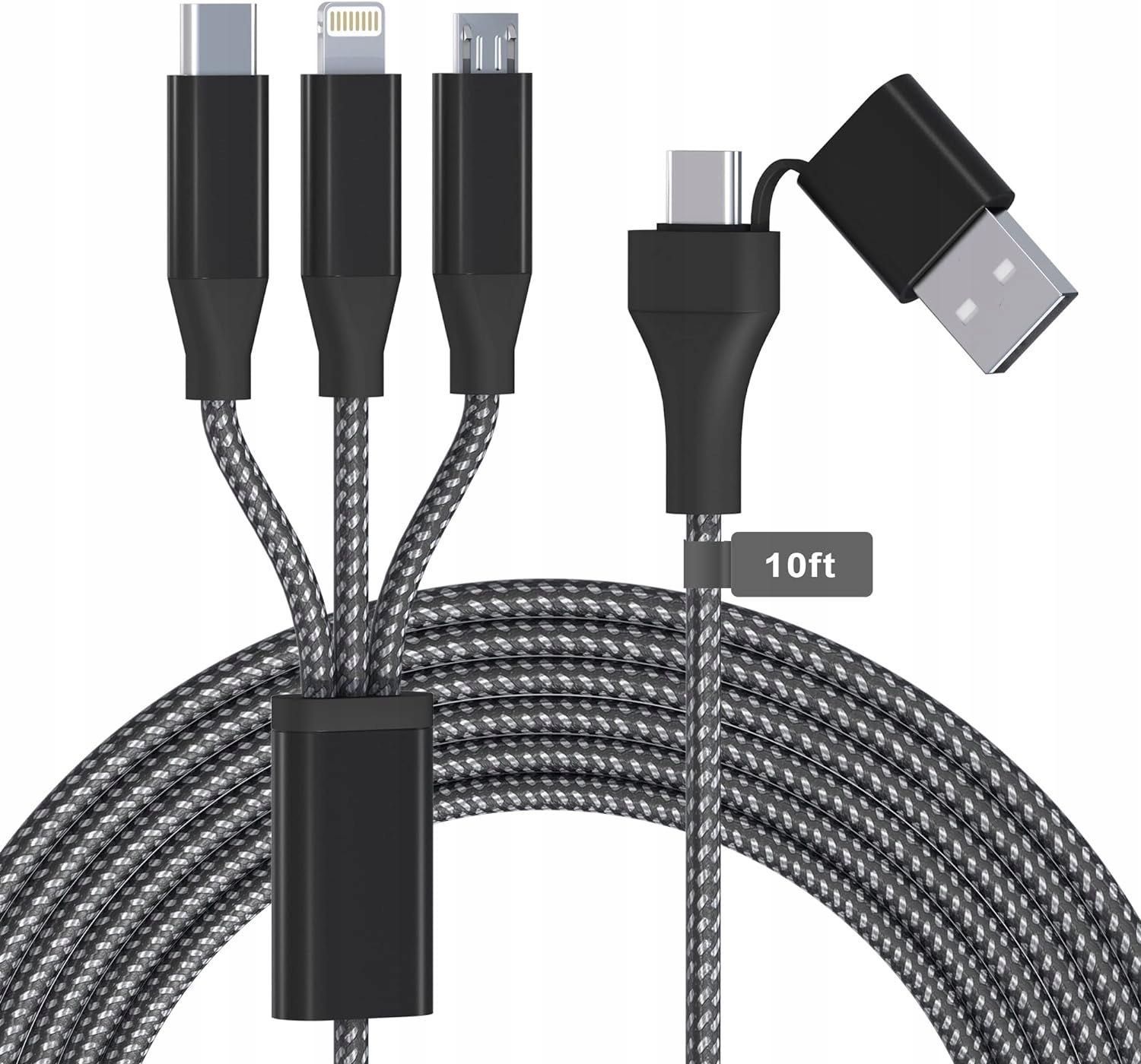 Kabel ładujący 3w1 (1 Lightning 1 USB-C 1 micro USB + wejści USB/USB-C