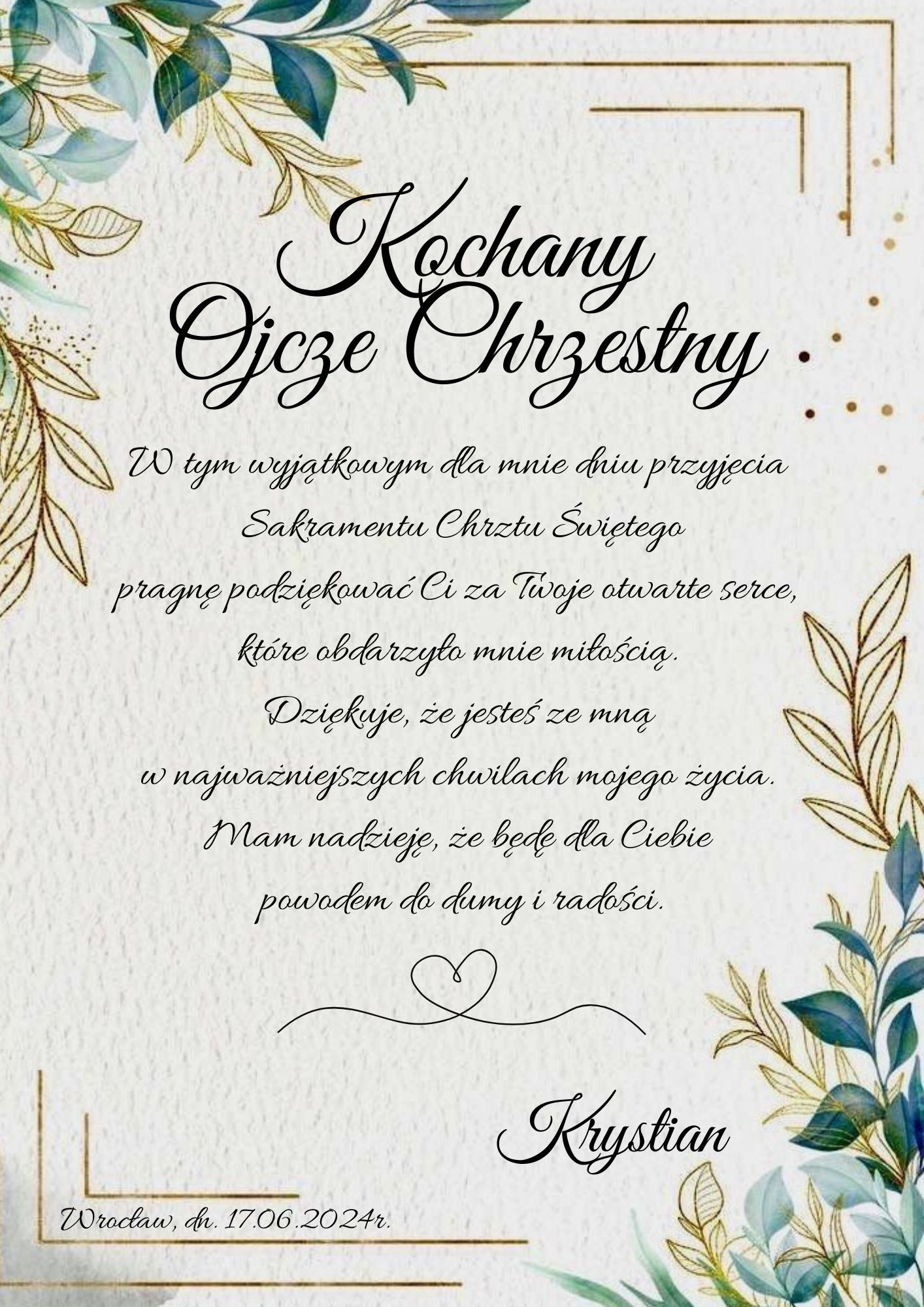 Antyrama a4 podziękowanie chrzest komunia prezent metryczka urodziny