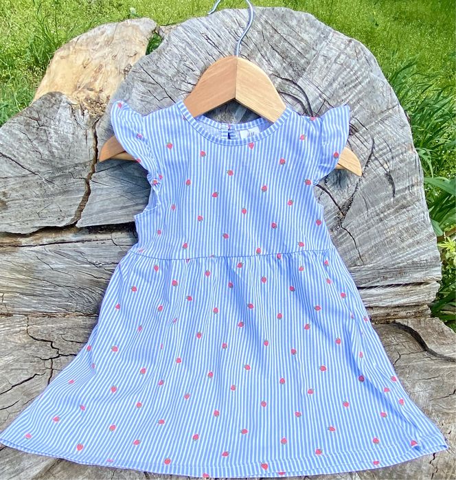 Легка літня бавовняна сукня H&M голуба в смужку, 12-18 місяців, 86 см