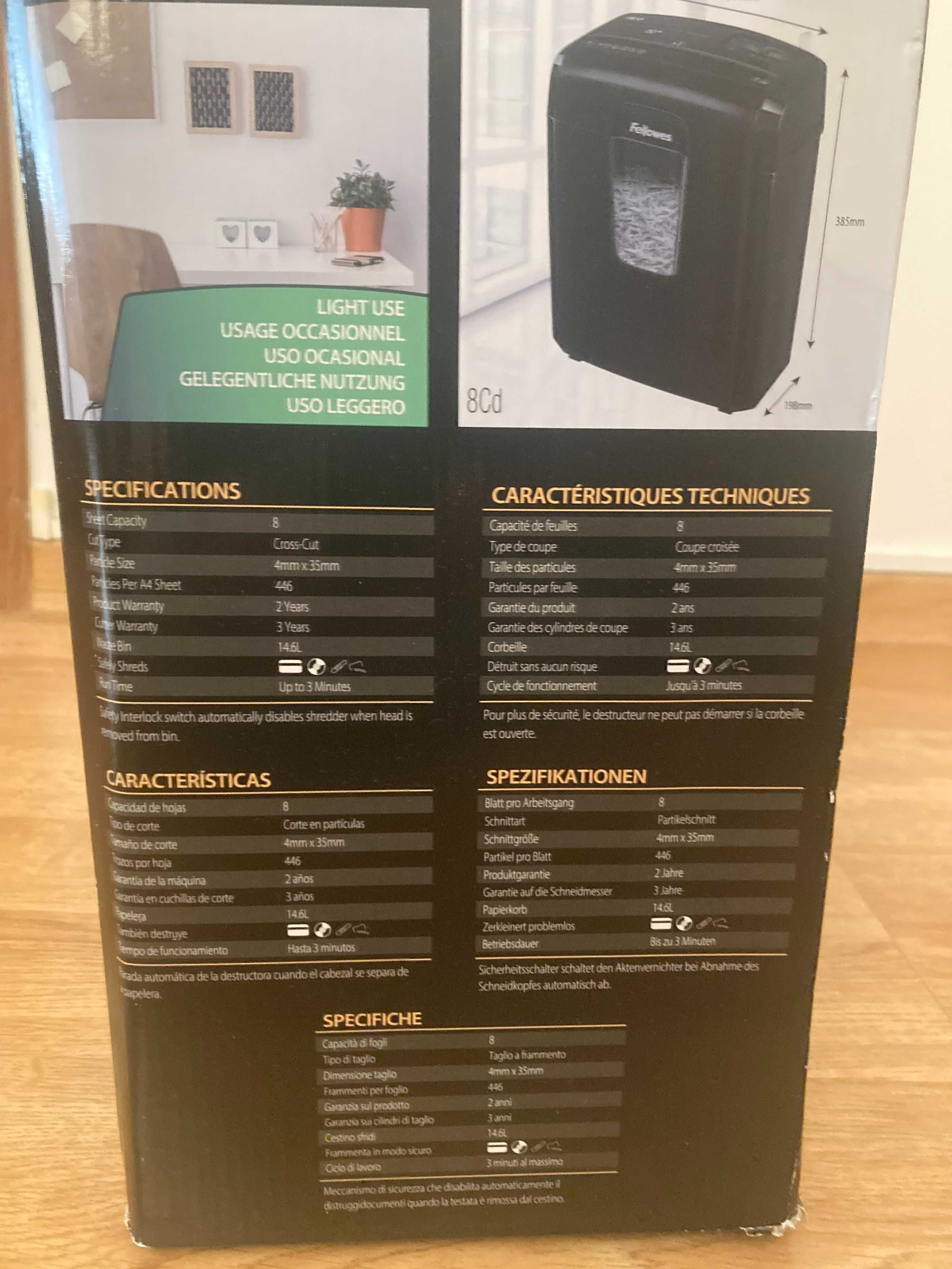 Destruidora Corte Particulas 4x35mm Fellowes 8CD (8 Folhas)
