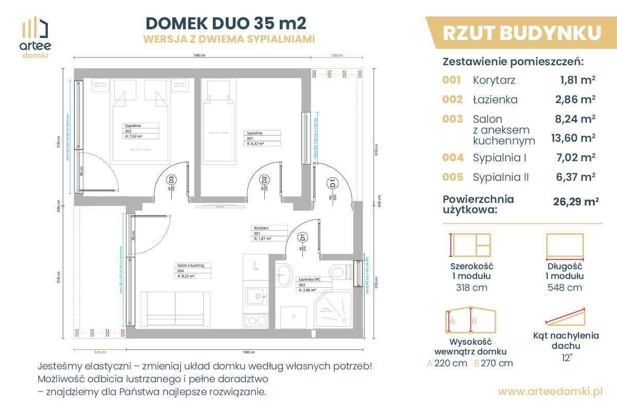 Domek modułowy, całoroczny, drewniany, domek na zgłoszenie 35 m2