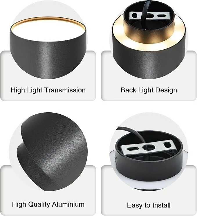 BOYIR Zestaw 4x Spot LED, Czarny, Regulacja Barwy(halogeny, oprawki)