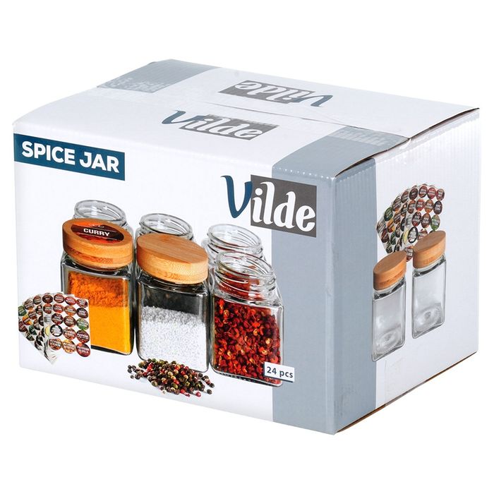 Pojemnik na przyprawy szklany 100 ml 24 szt. + 90 naklejek