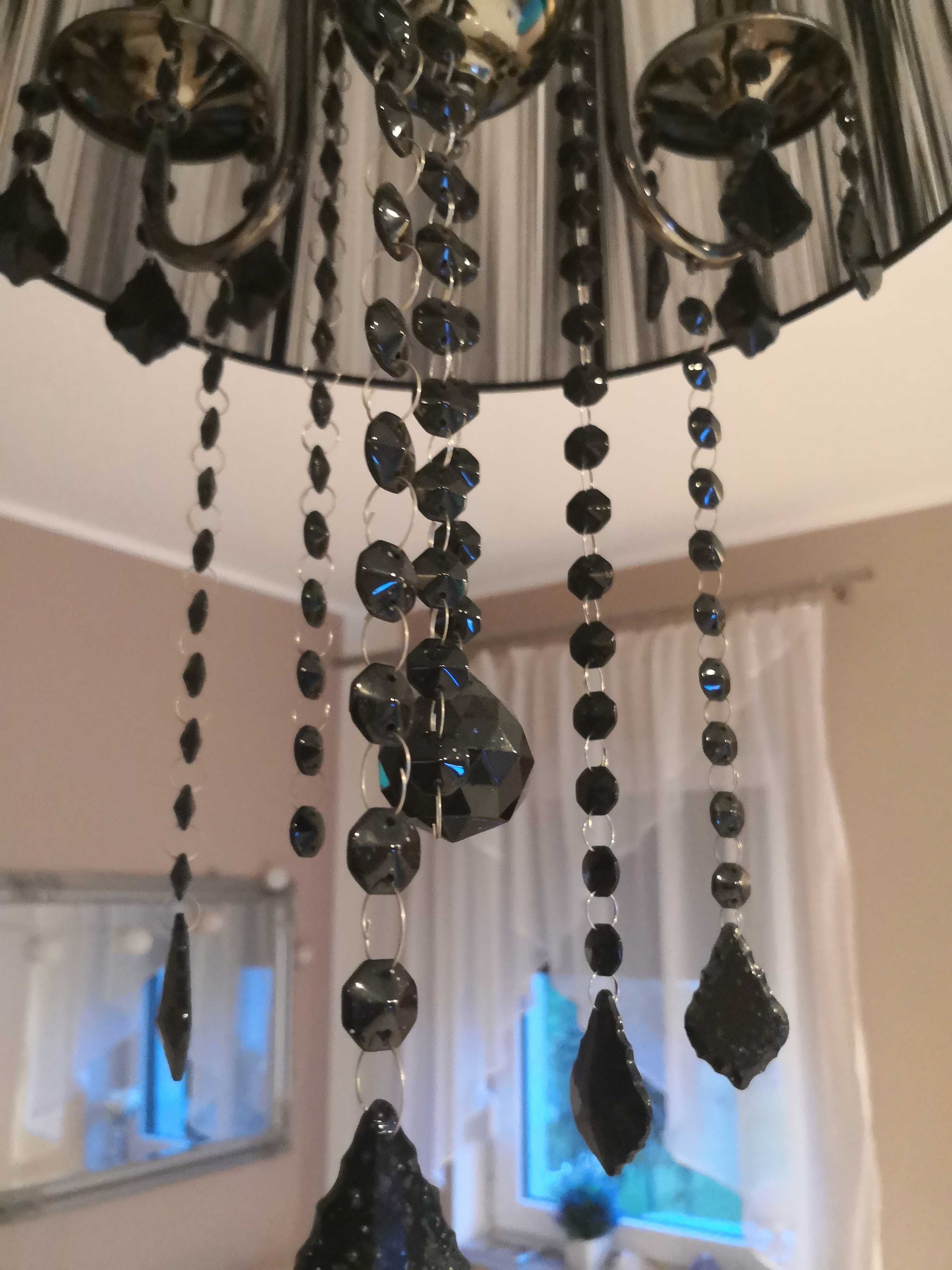 Lampa wisząca salon/pokój glamour kryształki abażur czarna