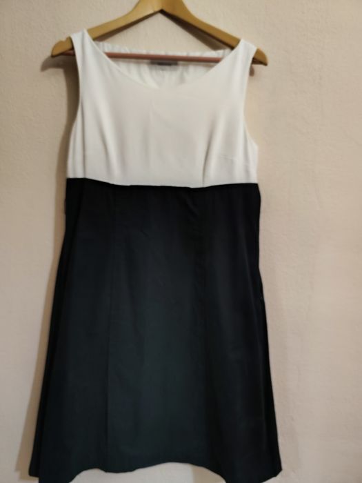 Elegante vestido de cerimónia/ trabalho, branco e preto da Trucco