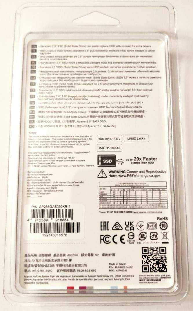 Продам новый SSD Диск 256 ГБ 2.5" SATA Apacer AS350X