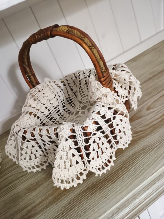 Duża serweta szydełkowa 50cm ecru do koszyka i nie tylko