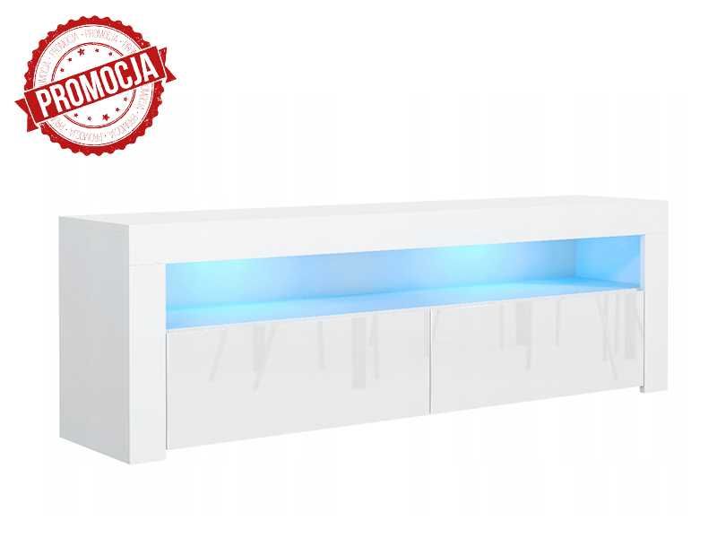 Stolik Pod Telewizor RTV Biały Połysk +LED 130 Komoda | WYPRZEDAŻ -20%