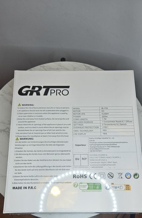 Suszarka JONOWA do włosów GRT PRO BL-F03 2200W