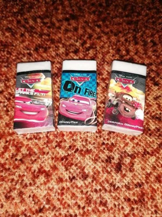 Gumki do ścierania, z bajki Cars, Nowe, 3 szt