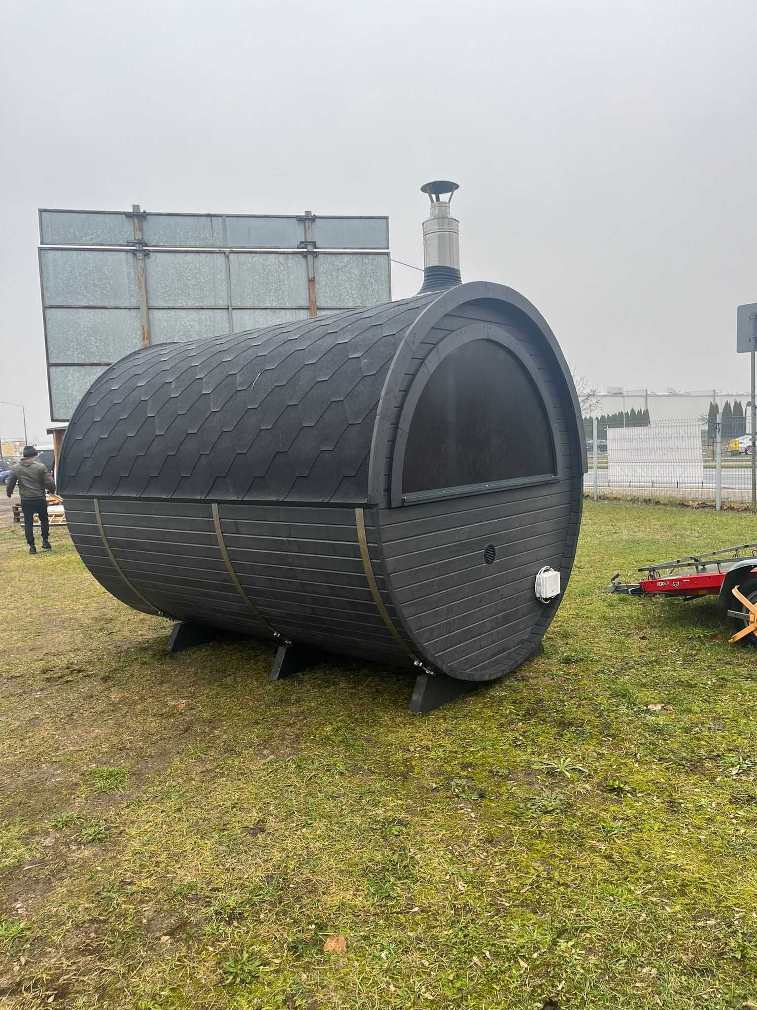 Sauna ogrodowa z piecem opalanym drewnem panorama ławeczka 1-8 osób
