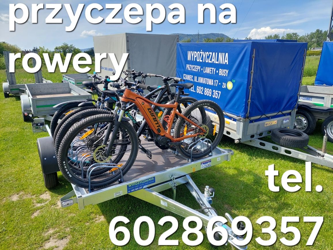 Wypożyczalnia Przyczep lawety pod koparkę na motor wynajem lekka 750kg