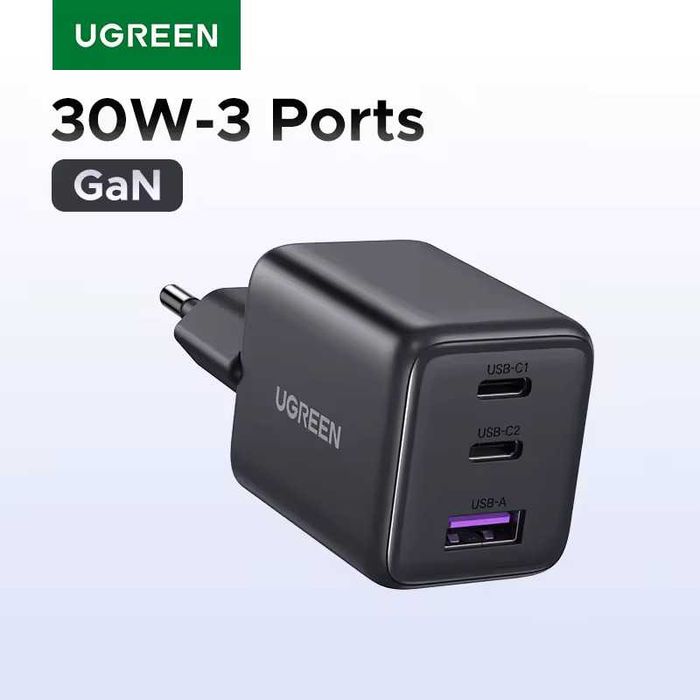 Новинка! Зарядний пристрій UGREEN 30W X515 GaN Блок 3 порти PD QC Вт