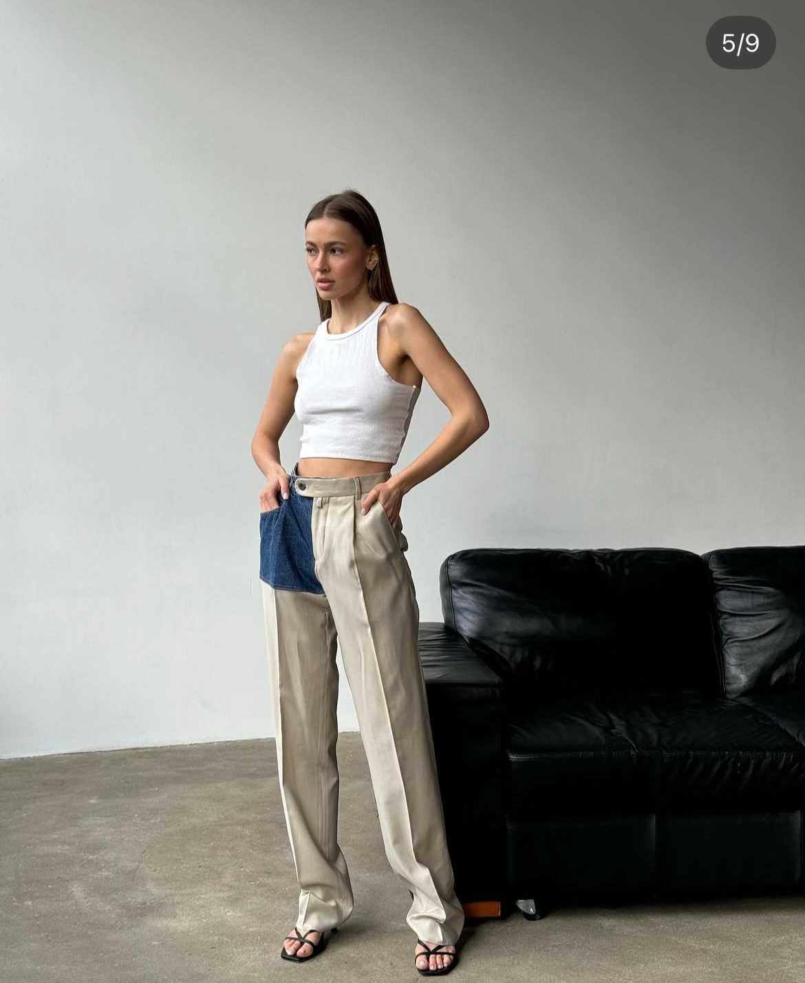 Upcycling бежеві штани від Cloth22, айсайклінг штани, апсайклінг брюки
