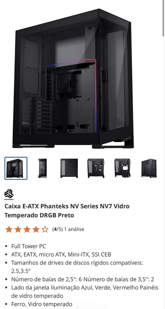 Caixa panteks NV7 com ventoinhas, suporte GPU, barra drgb