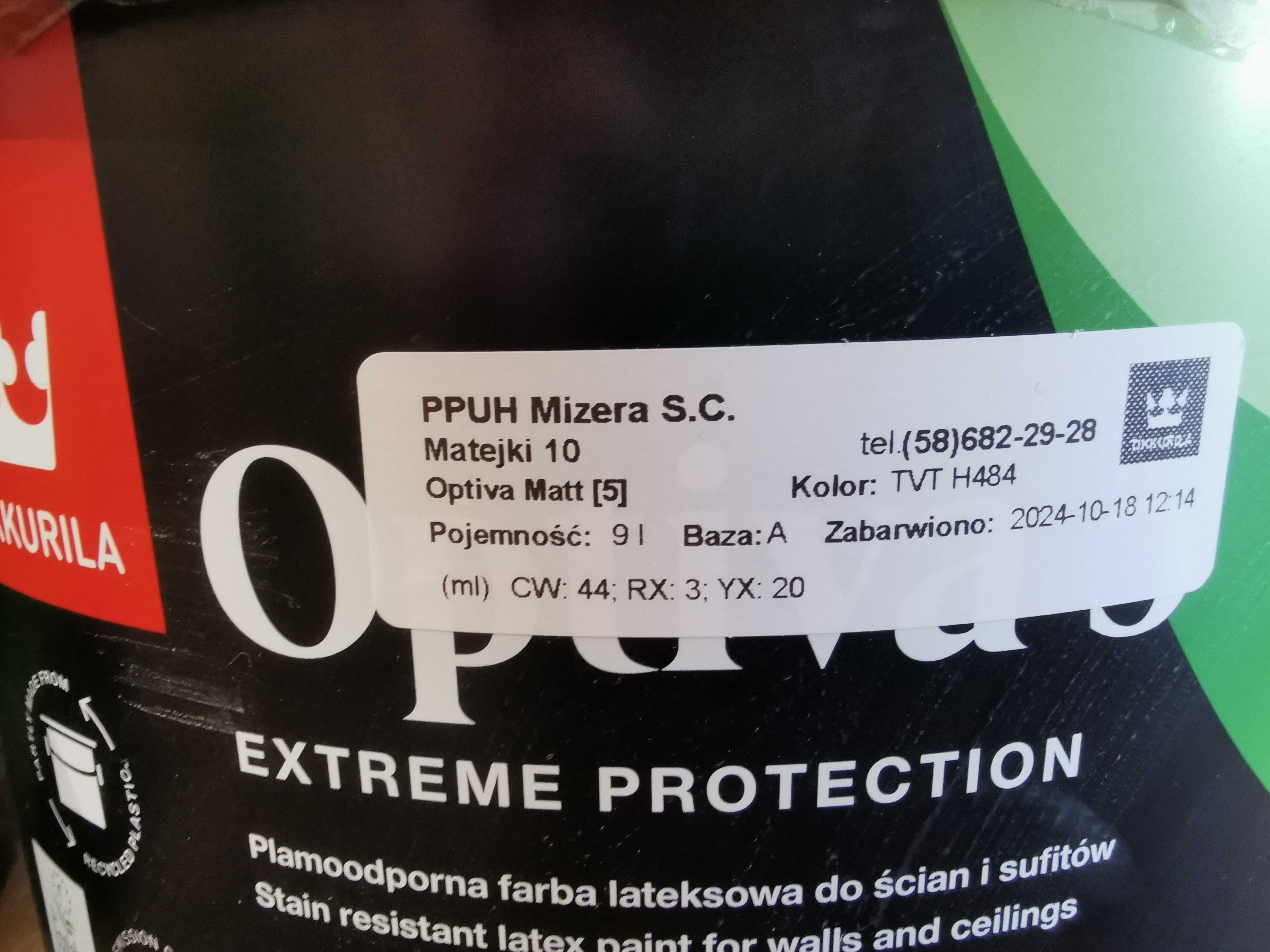 Farba Tikkurila Optiva Matt 5 lateksowa 9L