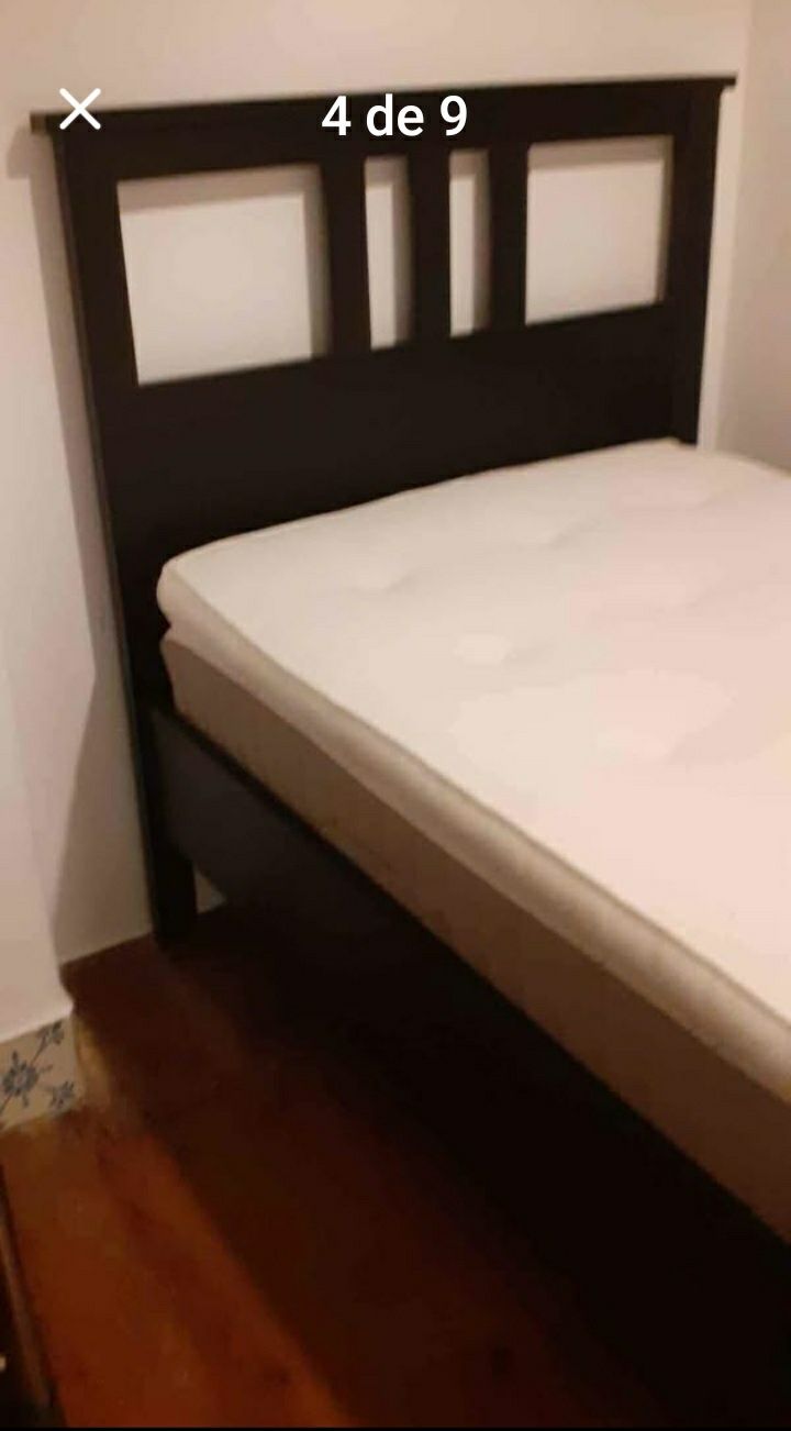 Cama solteiro wengué + colchão + oferta sobre-colchão (IKEA)