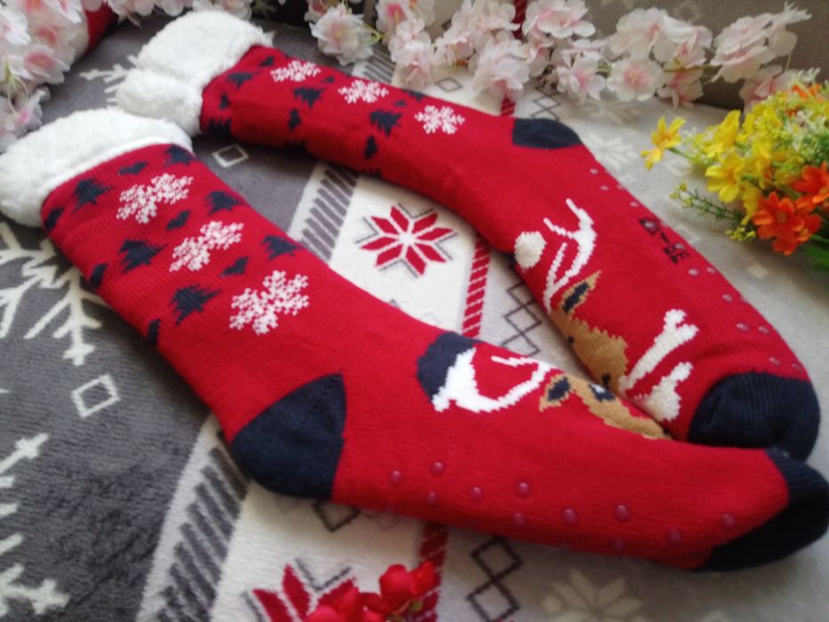 Świąteczne męskie efektowne skarpety mega ciepłe super grube świecące