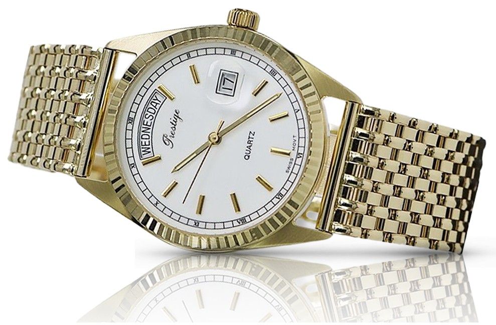 Złoty zegarek z bransoletą męski 14k 585 Geneve mw013ydw&mbw013y-W