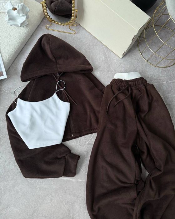 Женский зимний костюм из ФЛИСА 42-46 шоколад ТРОЙКА Турецкий флис S-L