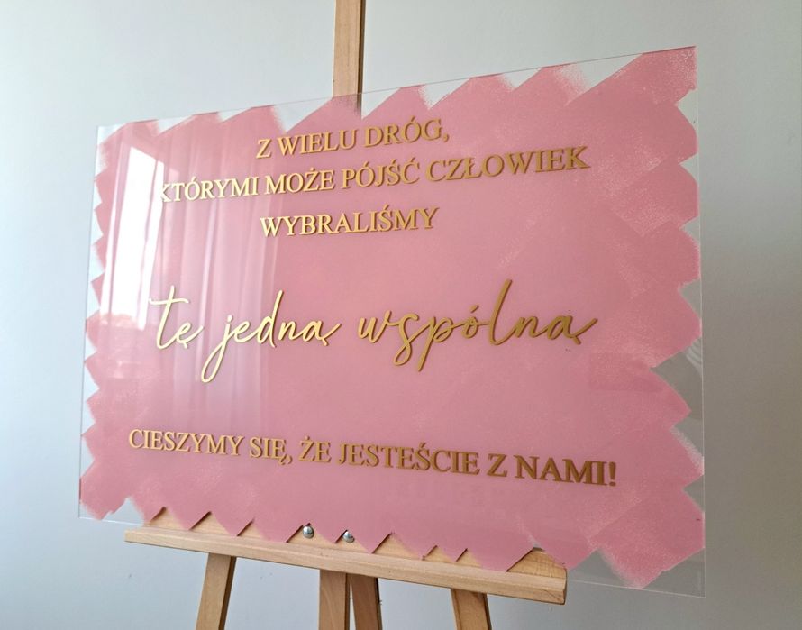 Tablica ślubna Plan stołów powitalna Z wielu dróg pleksi złoty napis